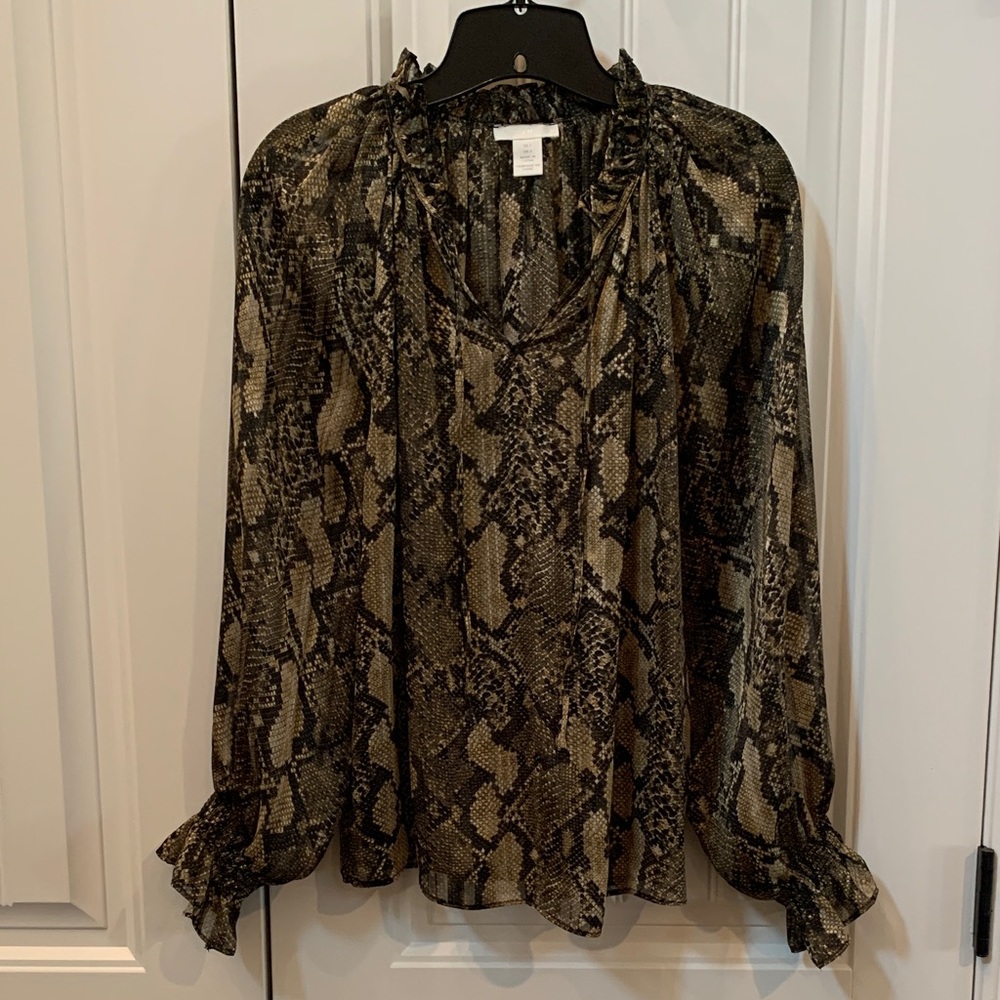 H&M Snake Print Blouse in Black and Green 2